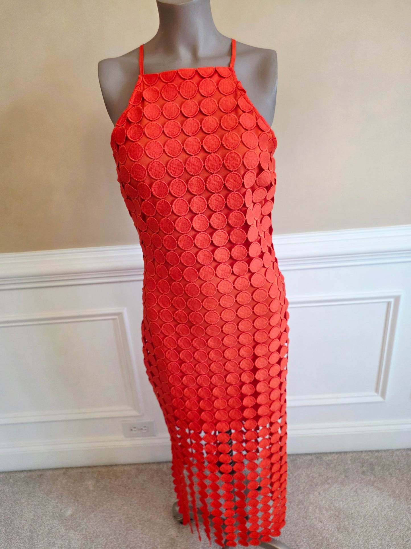 Dress: Orange Dress with Circles