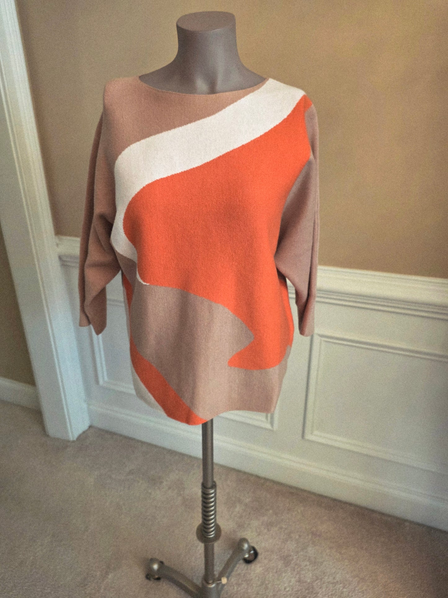 Orange Tan and Creme Wool Sweater Top