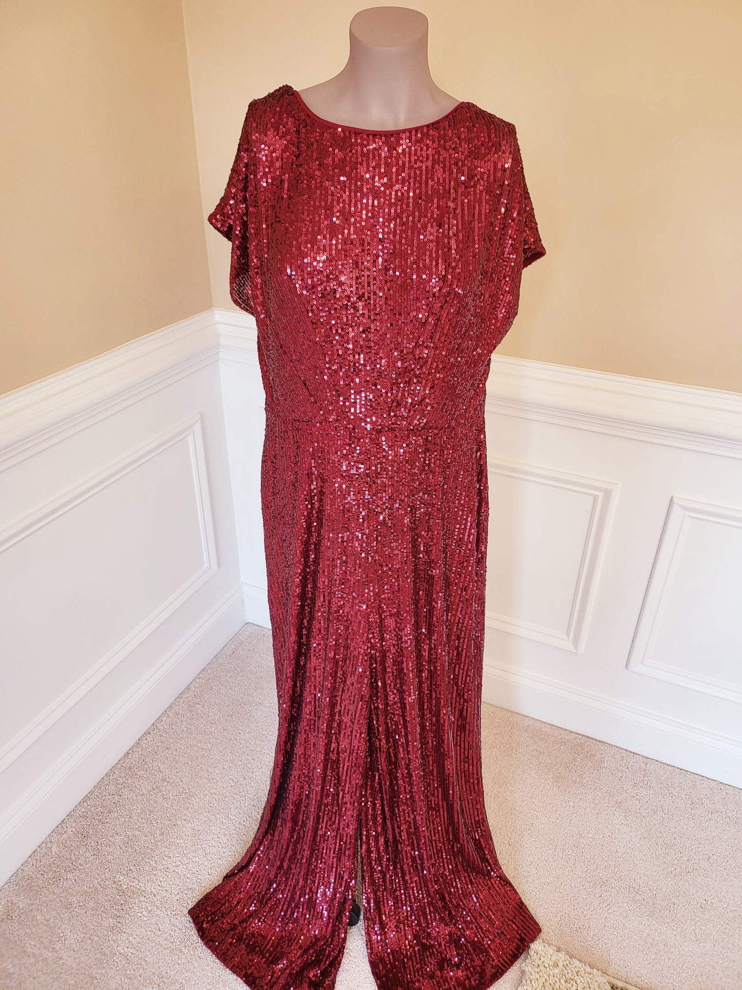 Burgundy Sequined Jumpsuit