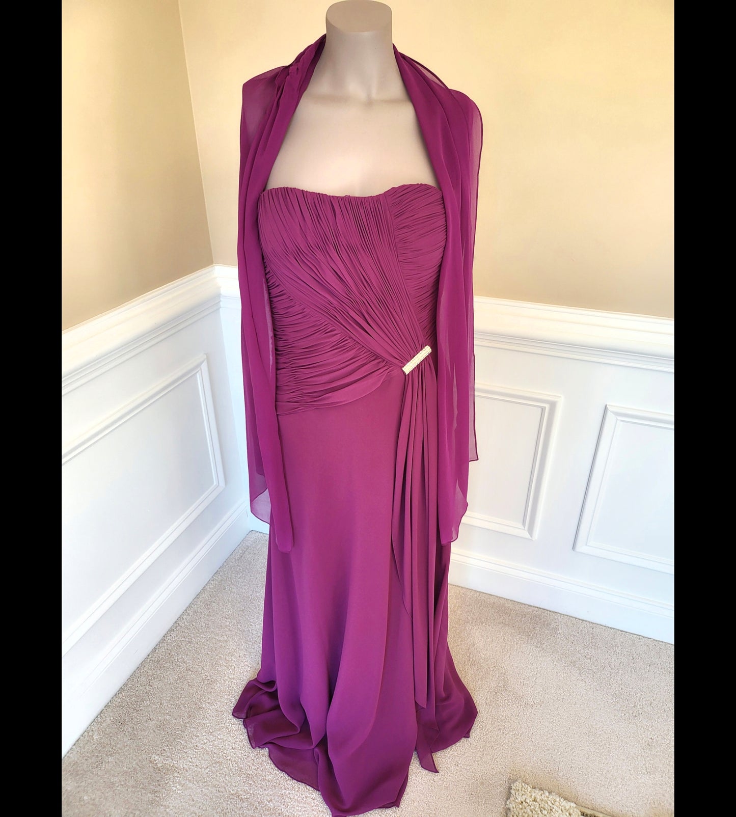 Magenta Silk Gown with Shawl- Liz Elana