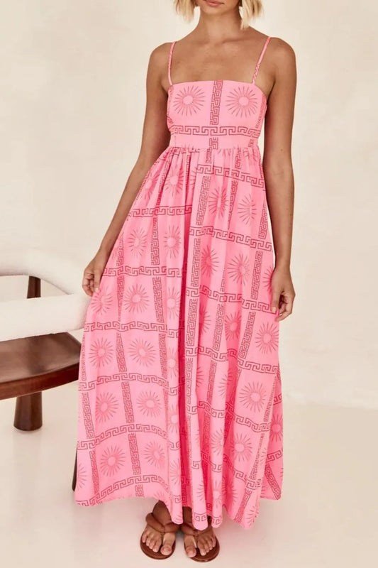 Cutout Back Printed Square Neck Maxi Cami Dress