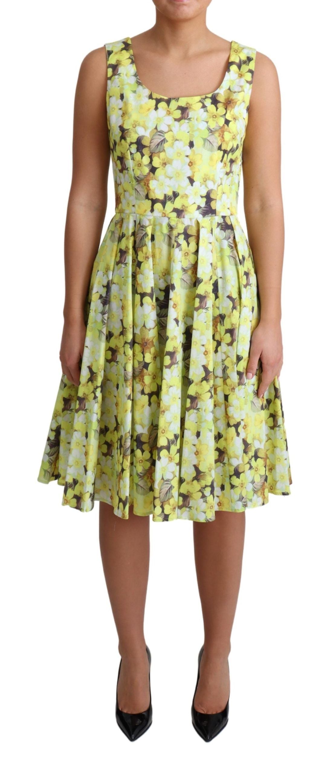 Elegant Yellow Floral A-Line Sleeveless Dress