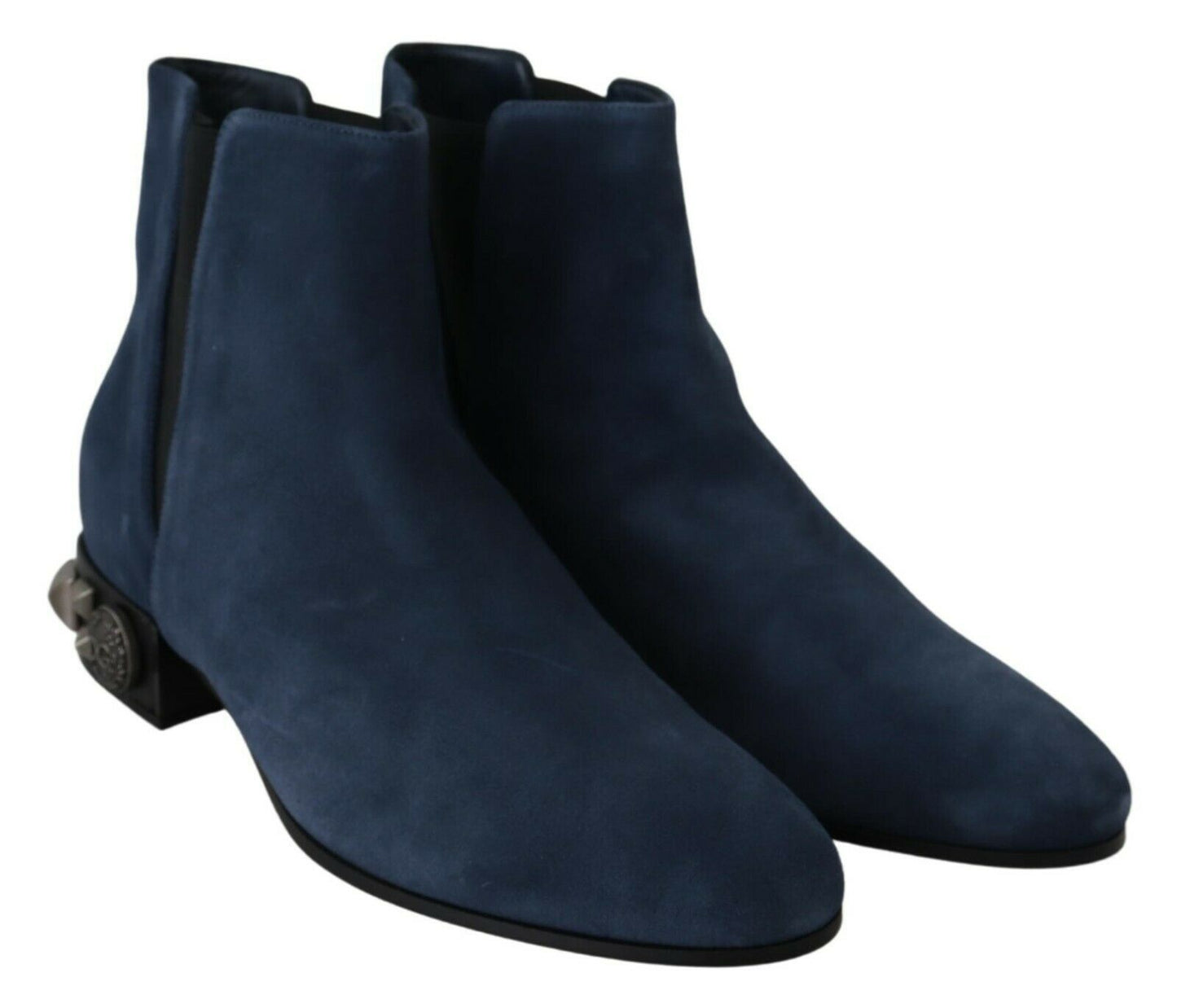 Chic Blue Suede Mid-Calf Boots with Stud Details