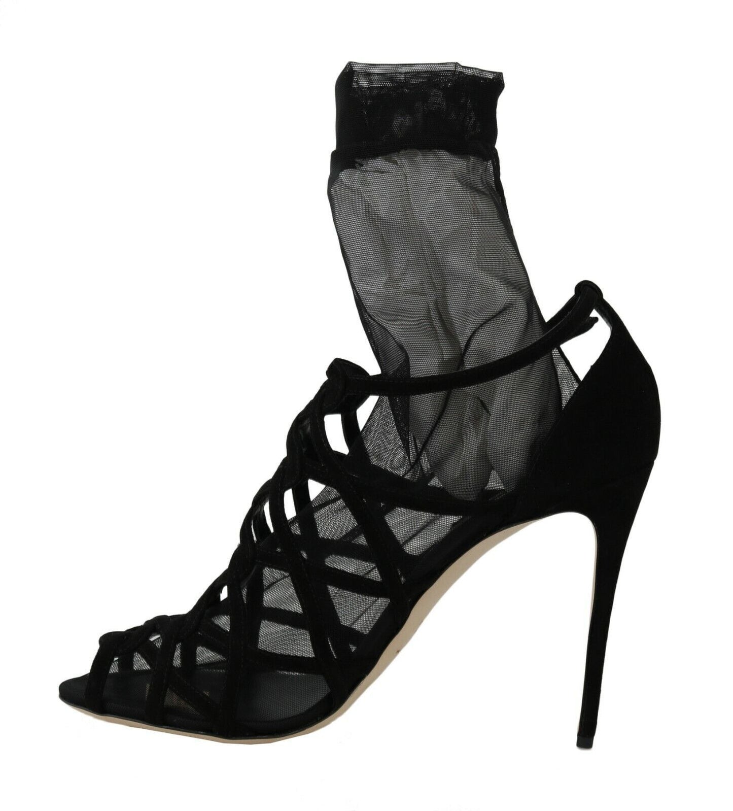 Black Suede Tulle Ankle Boot Sandals