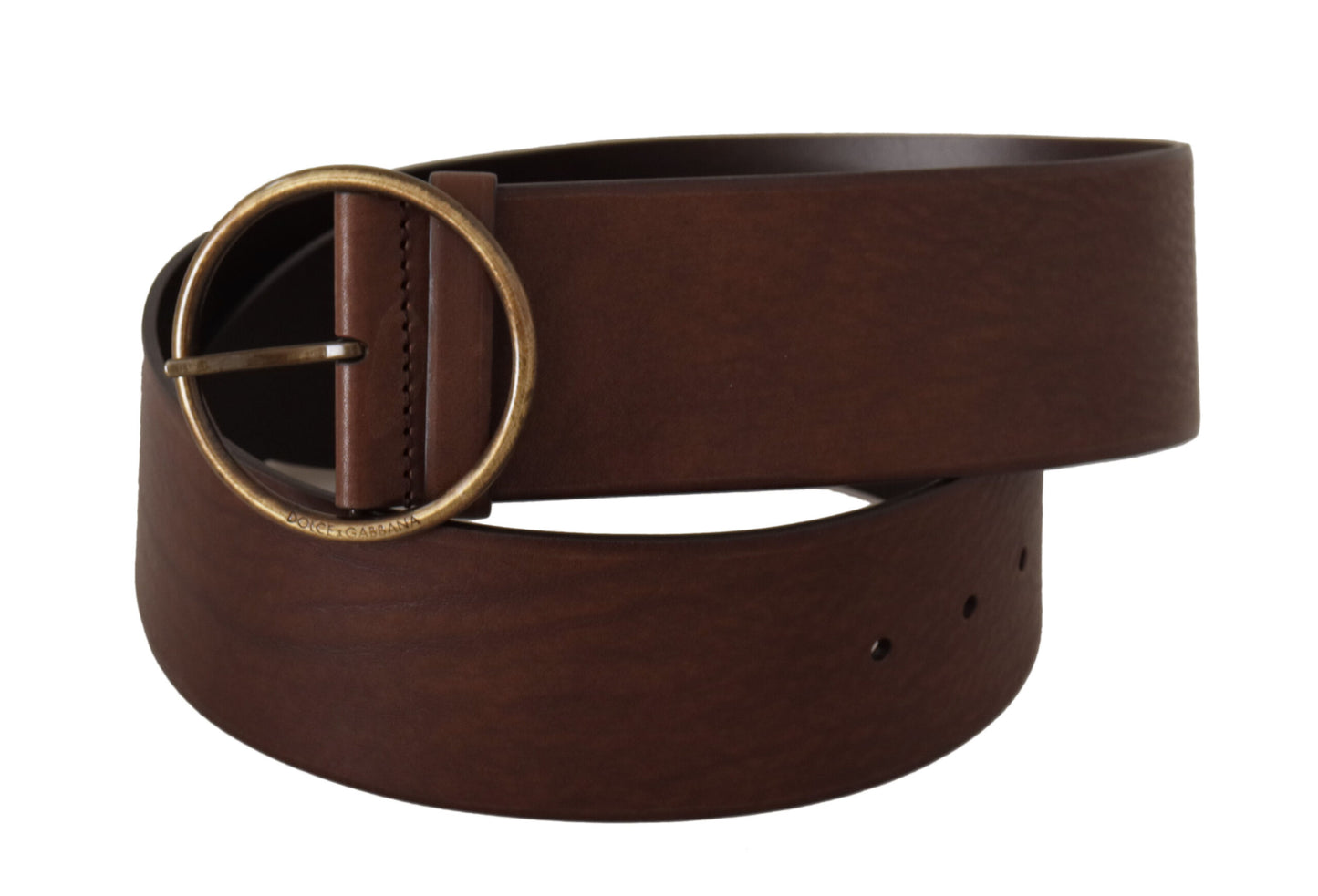 Elegant Brown Leather Belt with Engraved Buckle