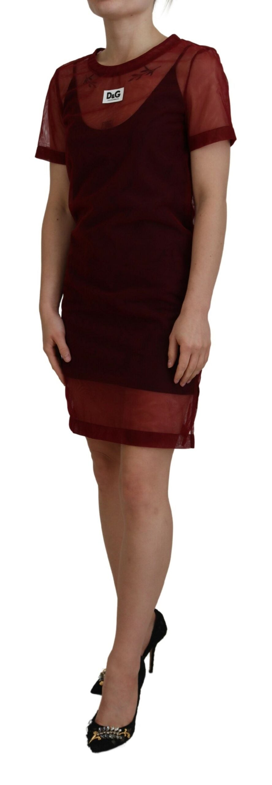 Maroon Mini Shift Dress - Italian Elegance