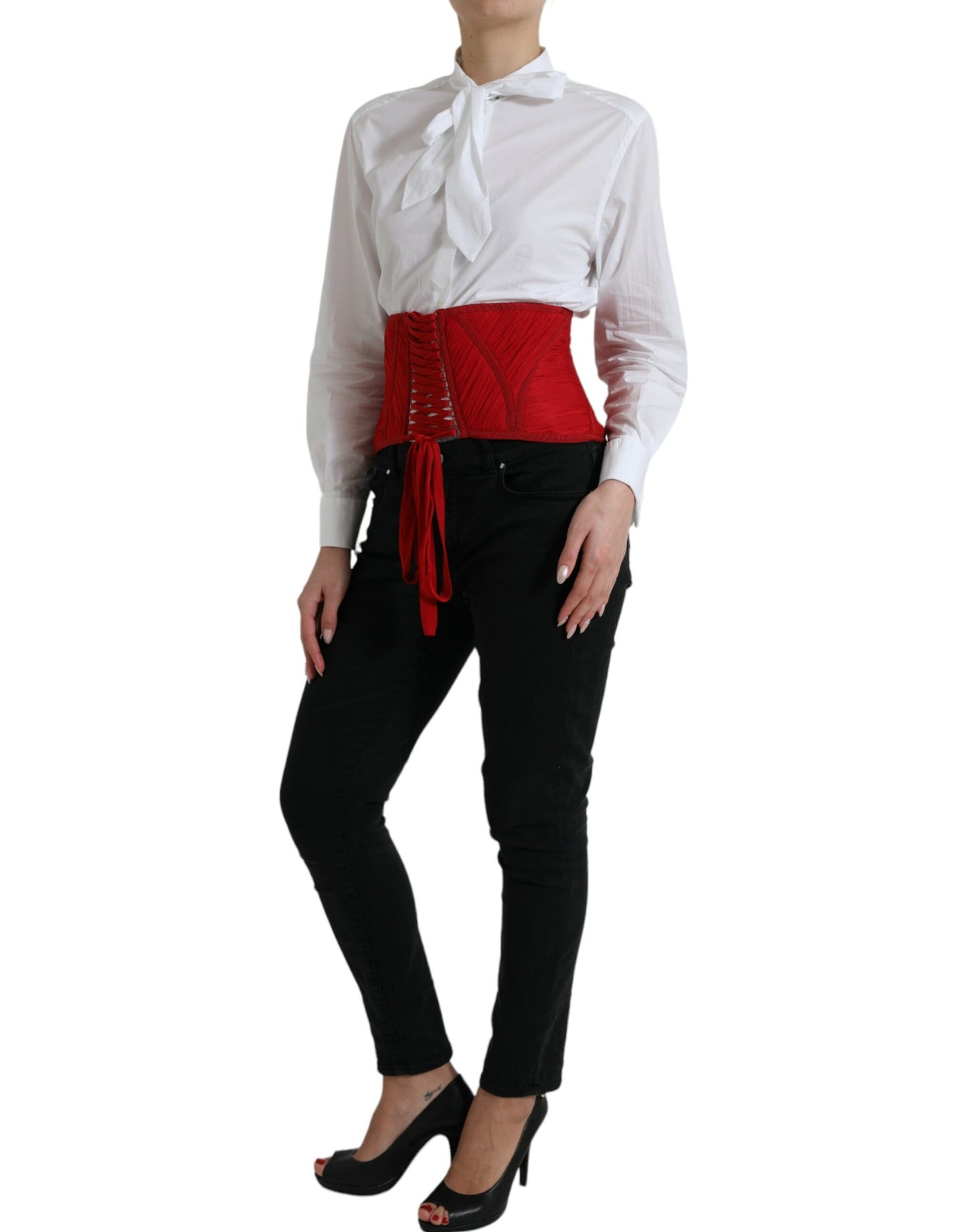 Silk Corset Waist Belt in Fiery Red