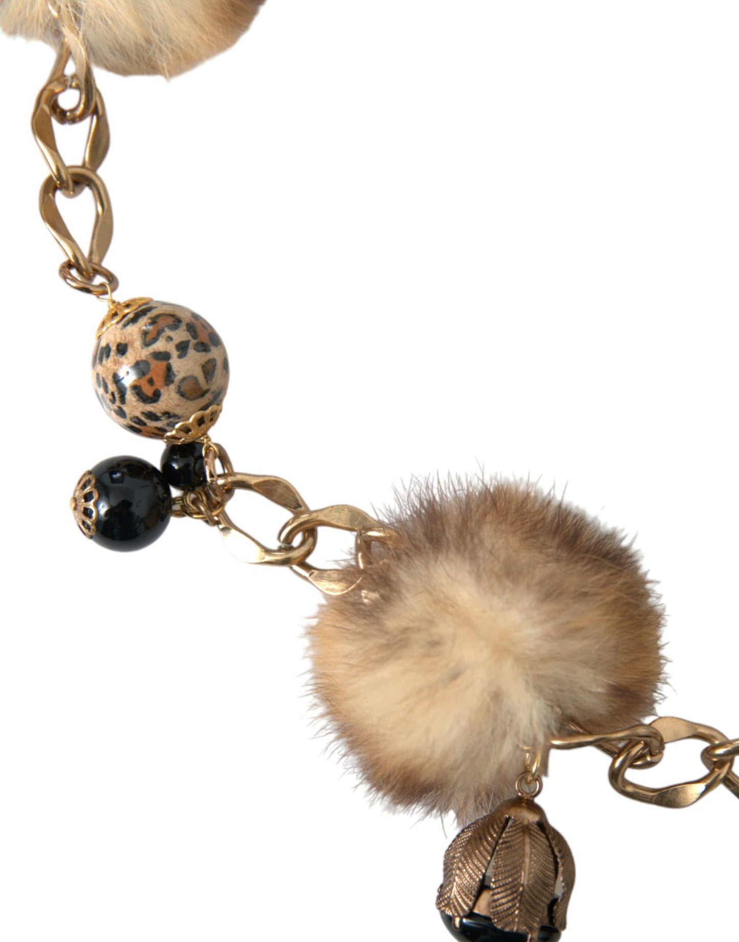 Gold Brass Leopard Fur Pearl Collier Chain Belt