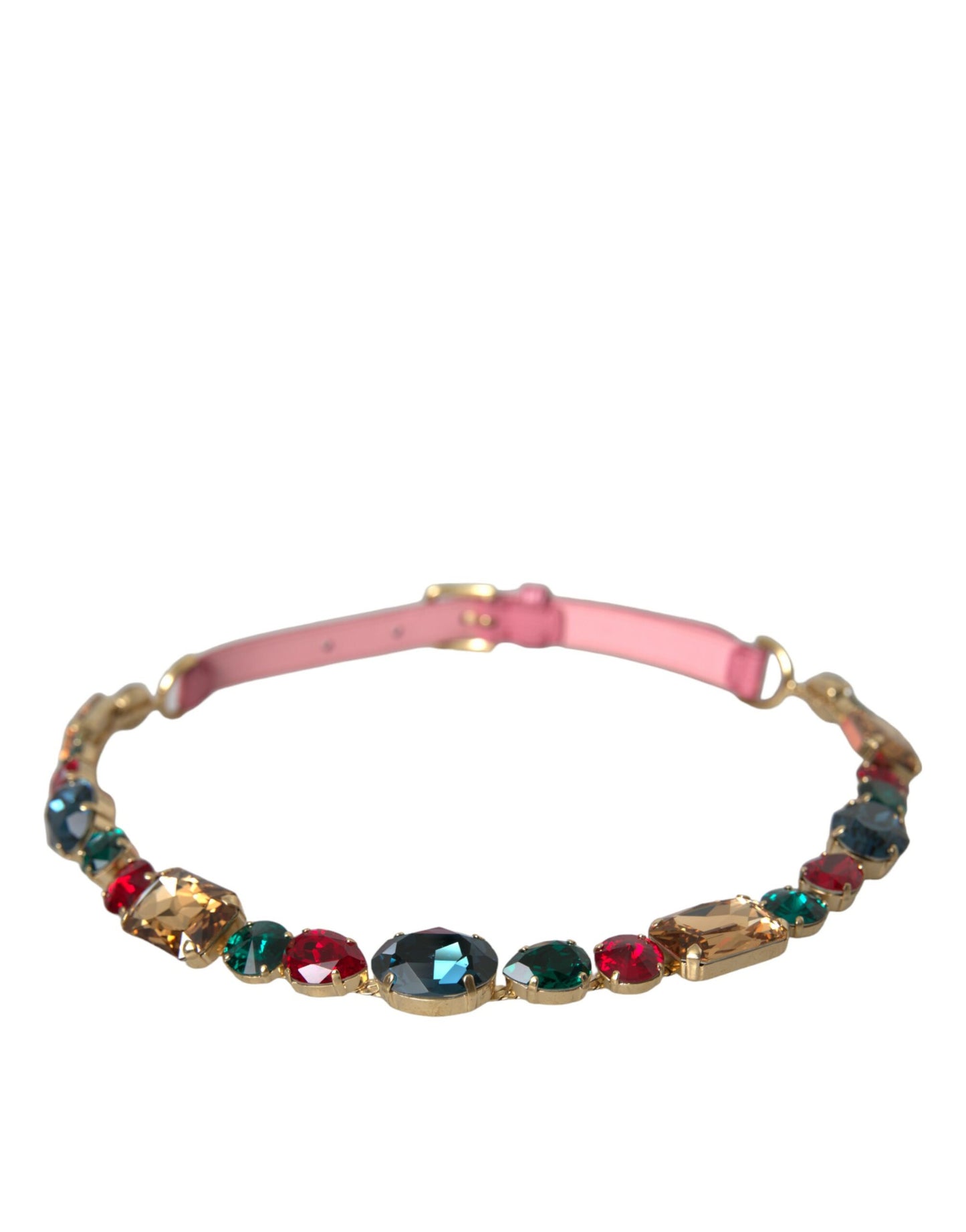 Pink Leather Crystal Chain Embellished Belt