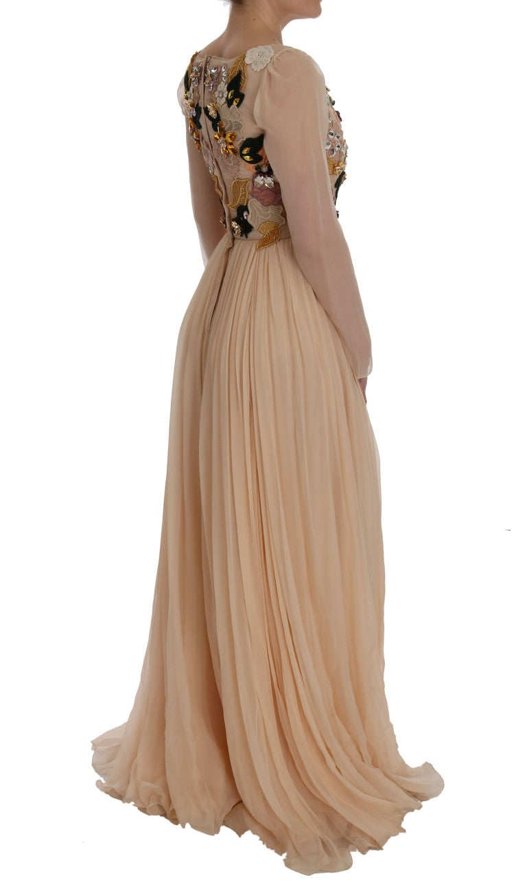 Elegant Floral Embroidered Silk Maxi Dress