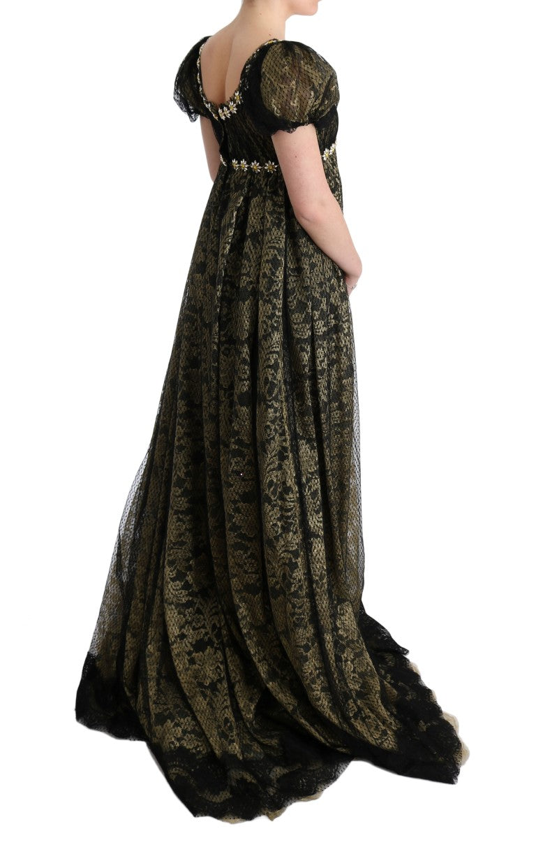 Sunflower Lace Crystal Maxi Shift Dress