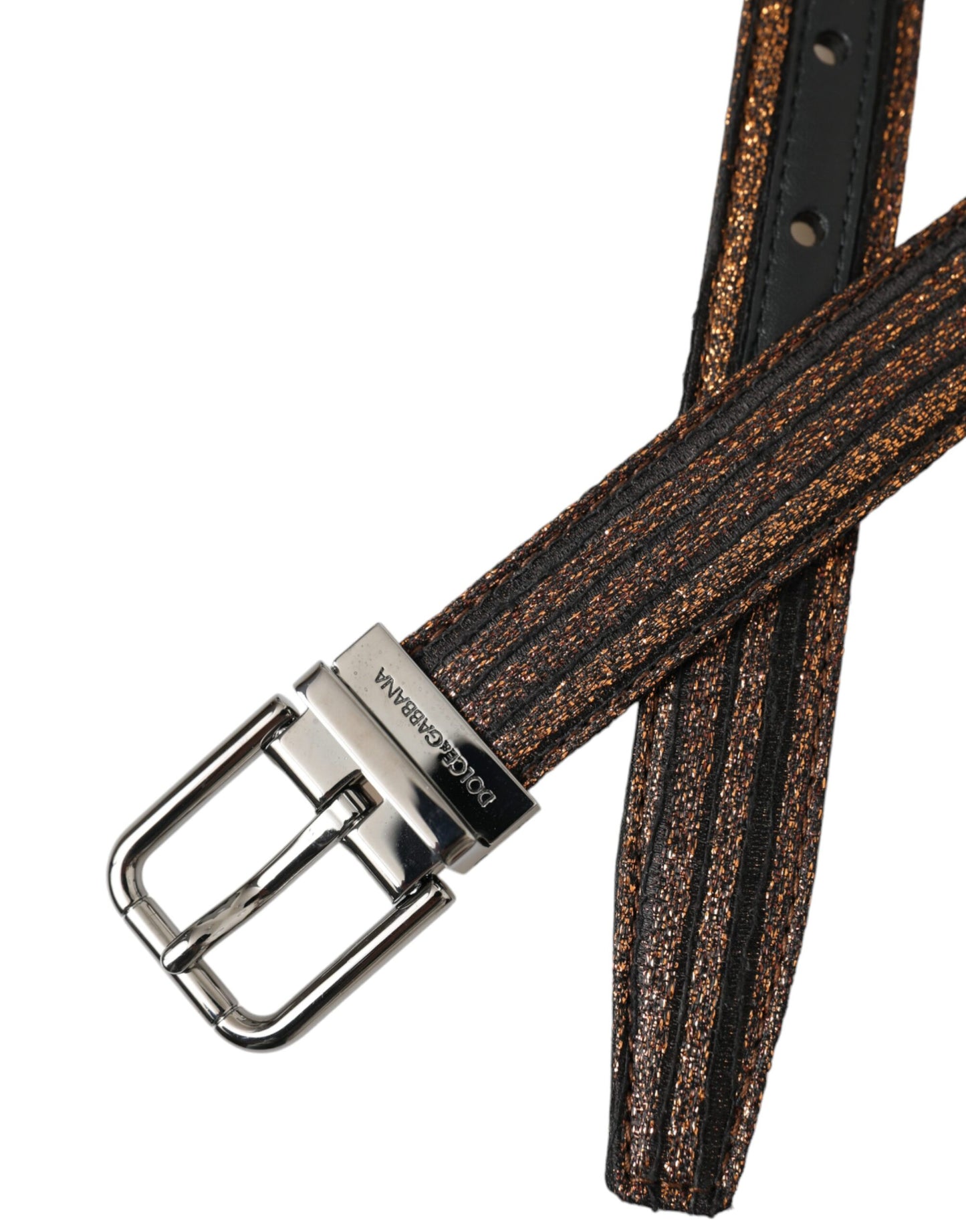 Gold Jacquard Stripes Silver Metal Buckle Belt