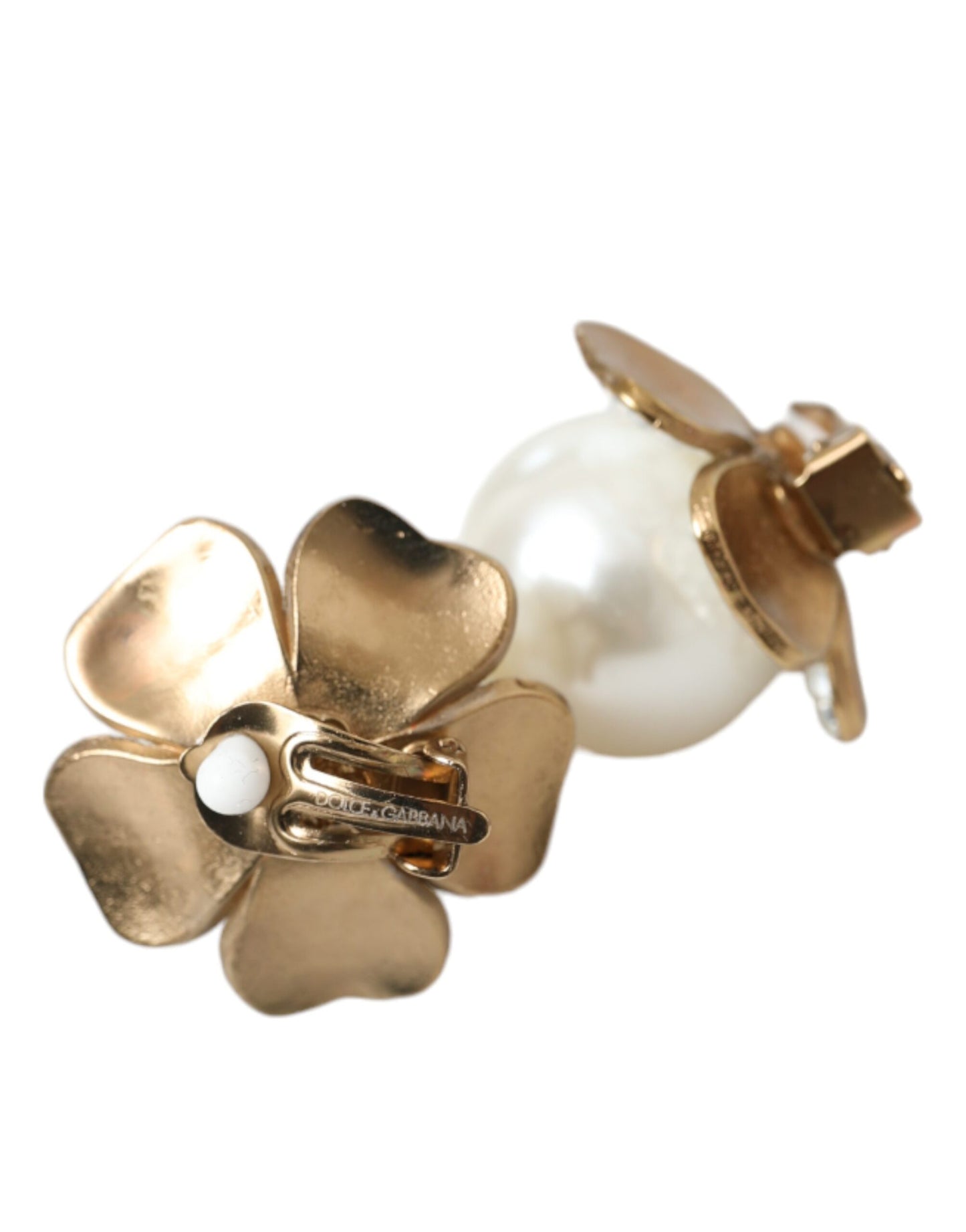 Gold Tone Maxi Faux Pearl Floral Clip-on Jewelry Earrings