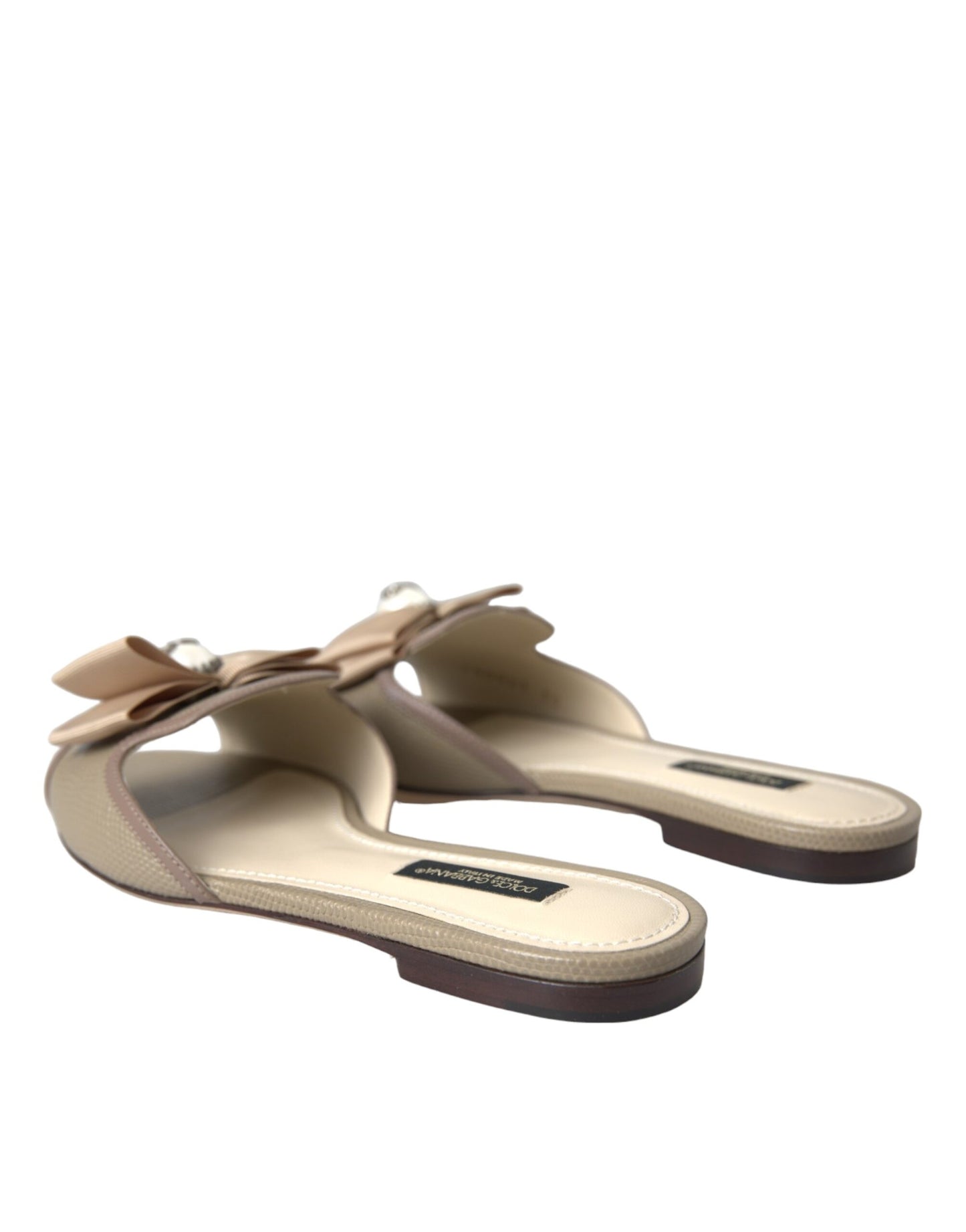 Beige Logo Pearl Flats Sandals Slides Shoes