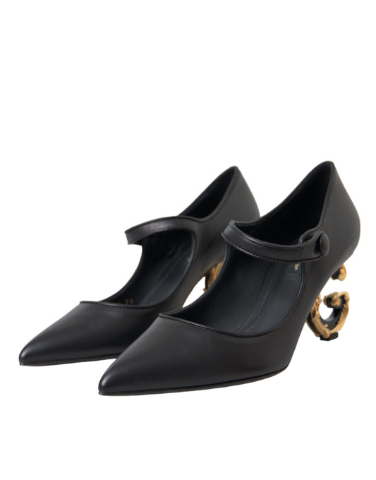 Black Leather Logo Heels Mary Janes Pumps Shoes