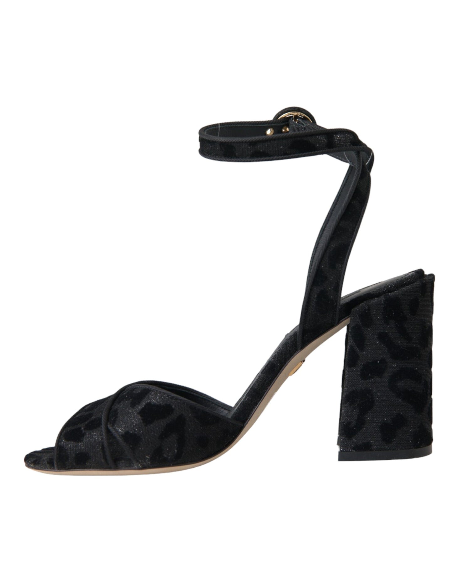 Black Leopard Suede Heels Sandals Shoes