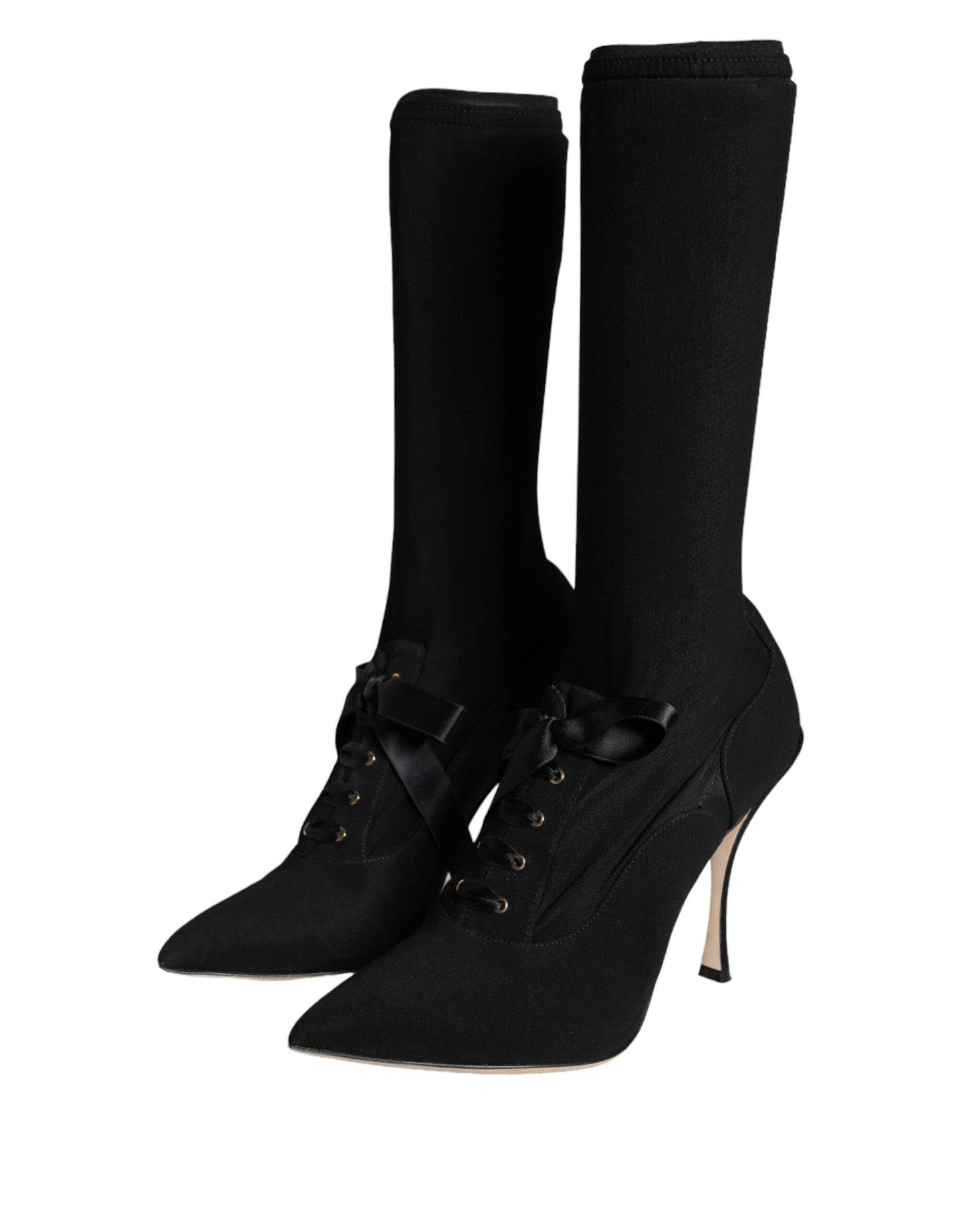 Black Stiletto Heels Mid Calf Boots Shoes