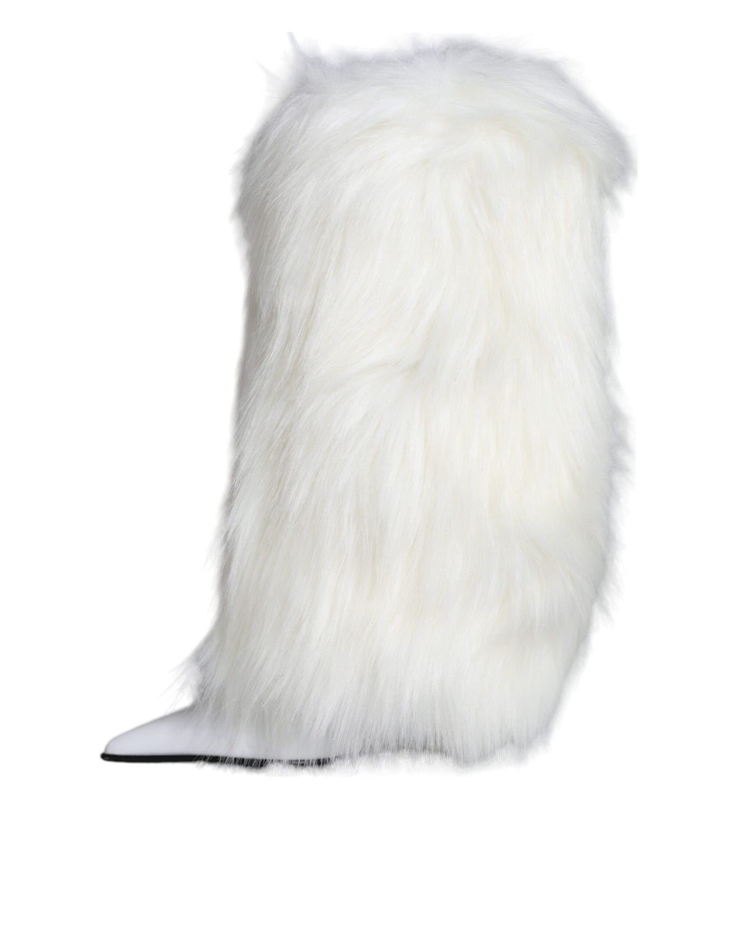 White Fur Leather Heels Mid Calf Boots Shoes