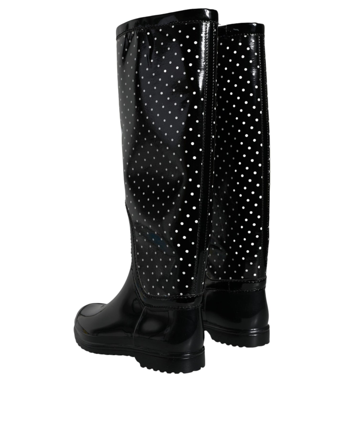 Black Polka Dot Rubber Knee High Boots Shoes