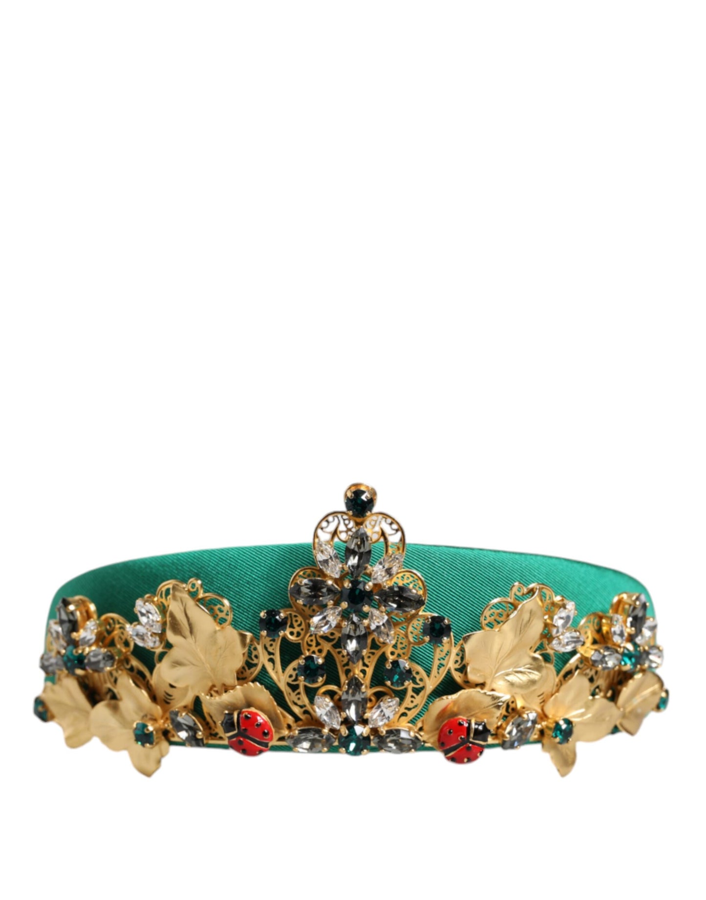 Green Silk Crystal Embellished Tiara Headband Crown Diadem