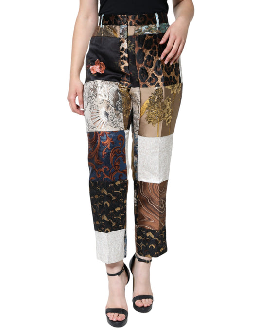 Multicolor Patchwork Jacquard High Waist Pants