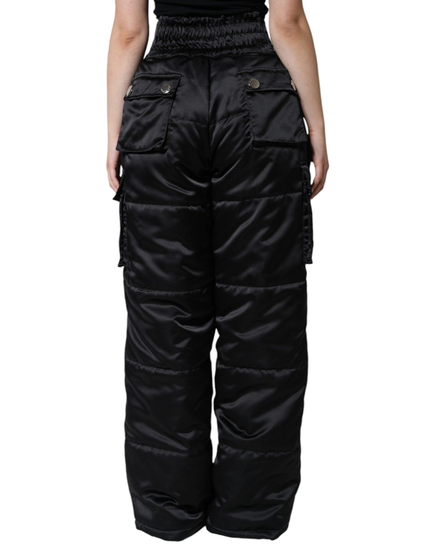 Black Quilted High Waist Women Boot Cut Pants