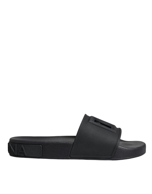 Black Rubber Slides Sandals Beachwear Shoes