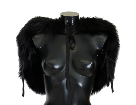 Elegant Black Silver Fox Fur Wrap Scarf