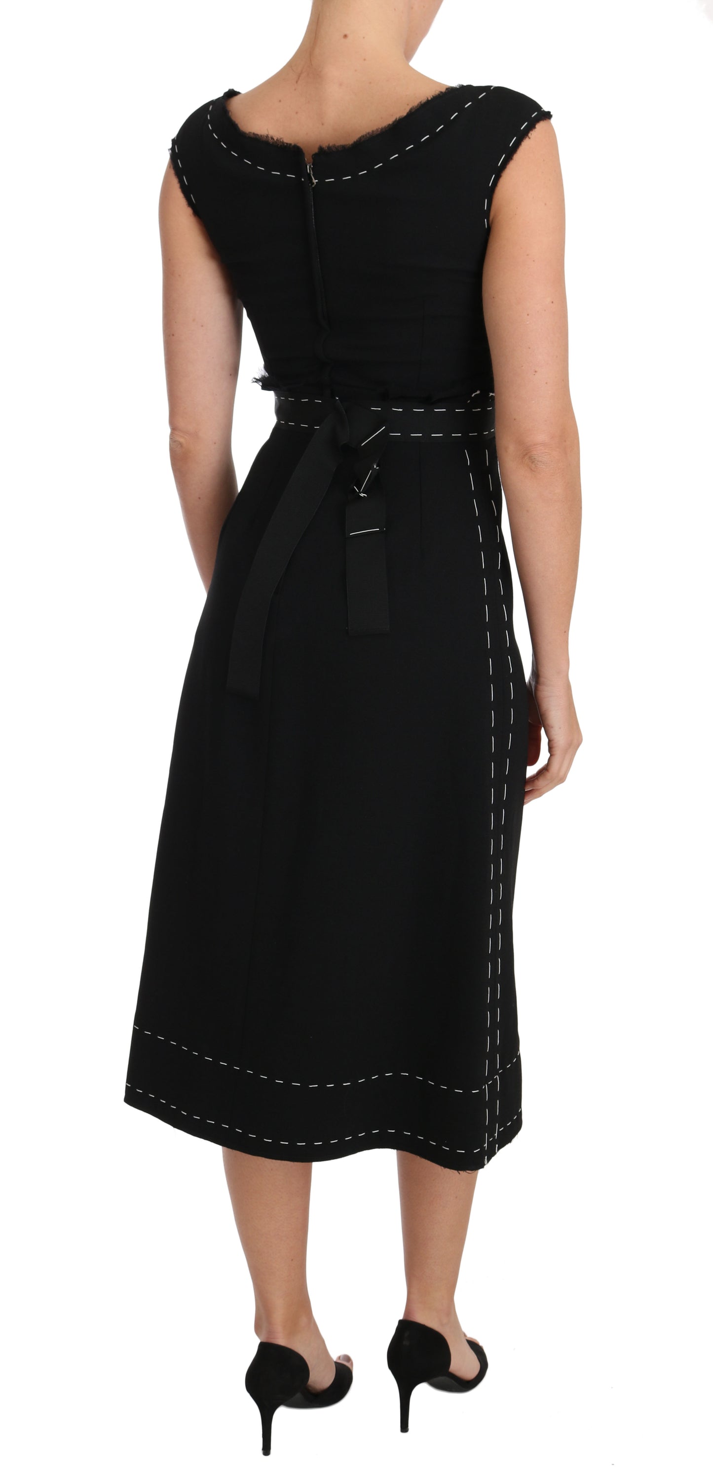 Elegant Black Sheath Wool Dress