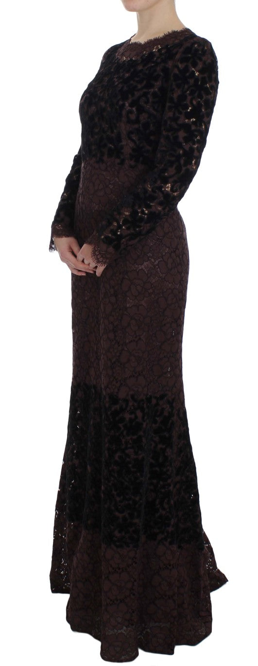 Elegant Purple Floral Lace Maxi Dress