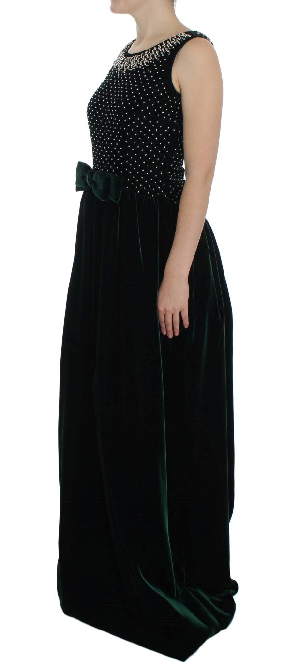 Enchanted Emerald Velvet Crystal Maxi Dress