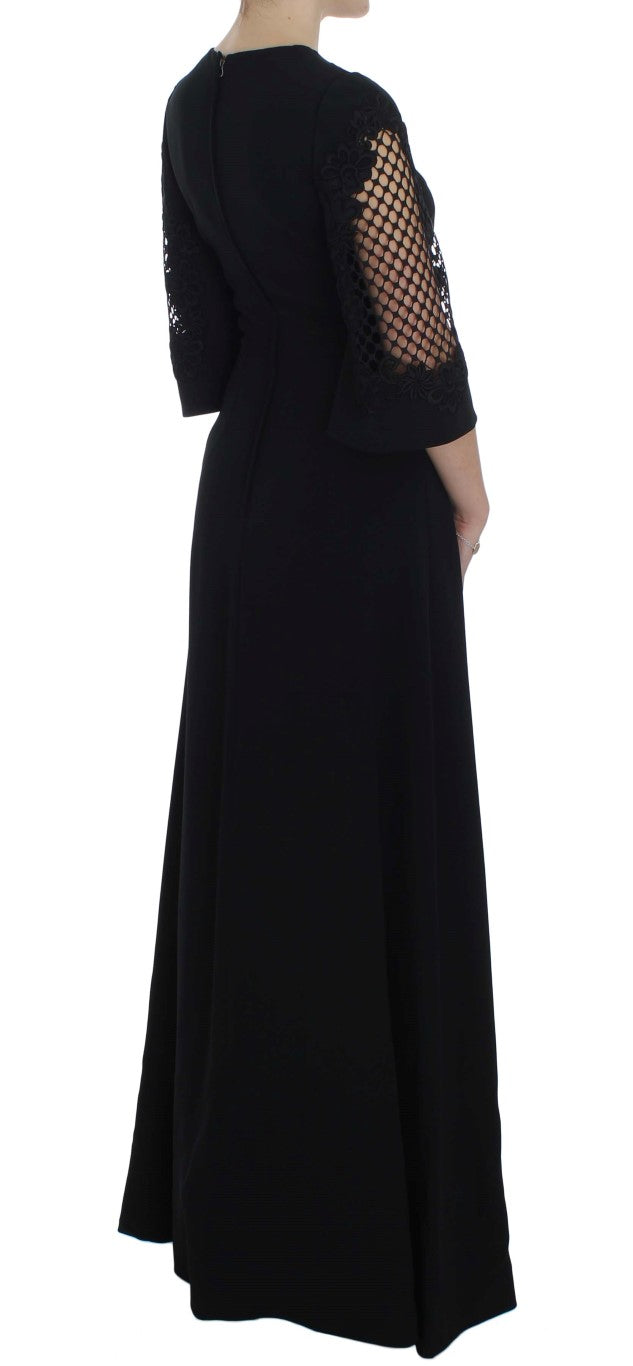 Elegant Black Wool Cutout Maxi Dress