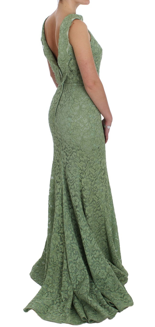 Elegant Green Floral Lace Maxi Dress