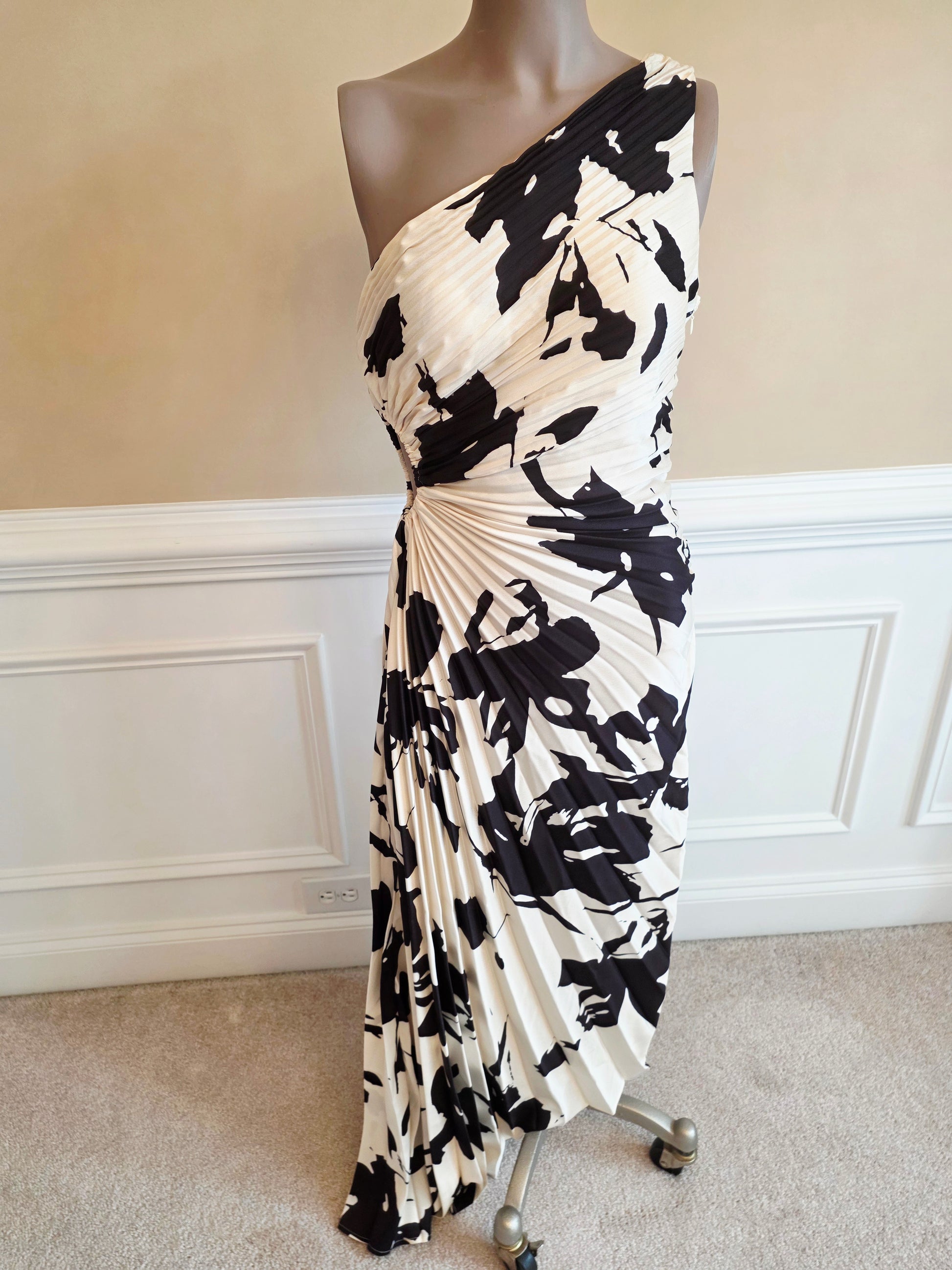 Dress: Black and White Pleated Dress