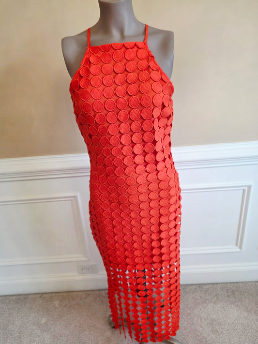 Dress: Orange Dress with Circles