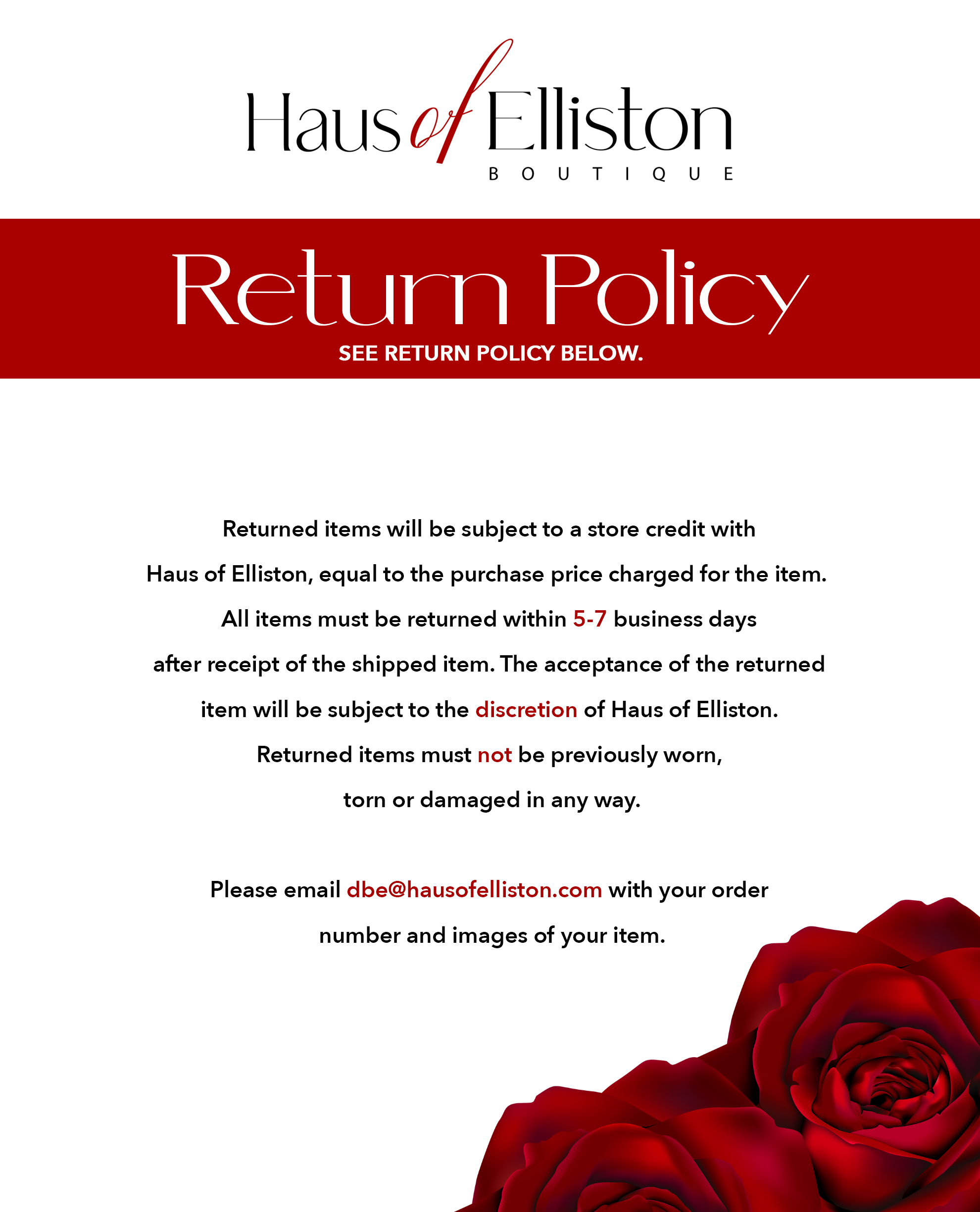 Refund Policy Haus of Elliston Boutique