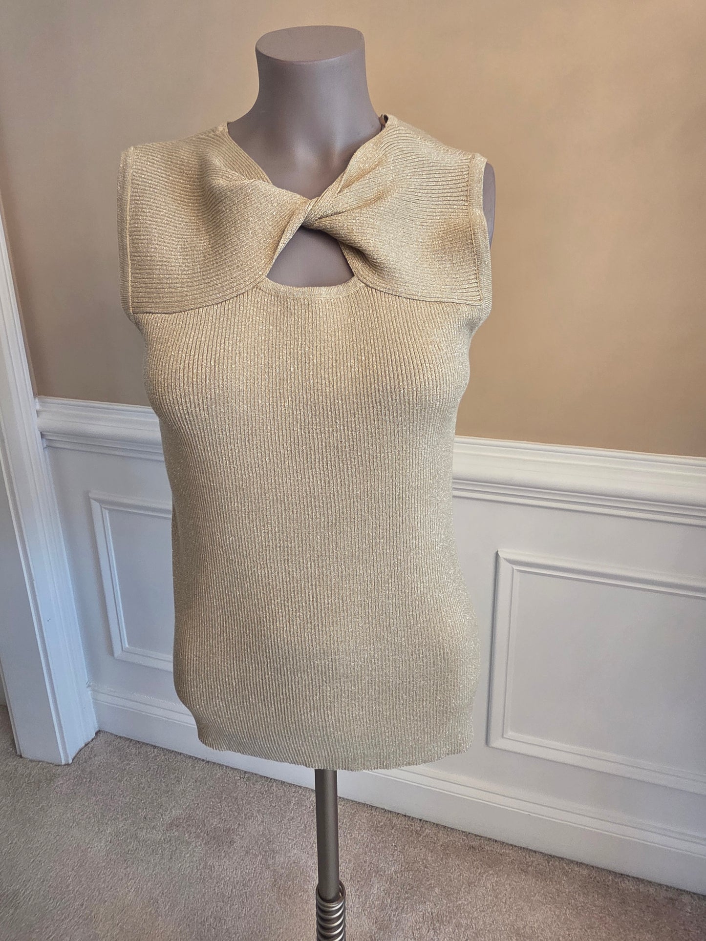 Gold Sleeveless Knit Tops- Ninety and Co