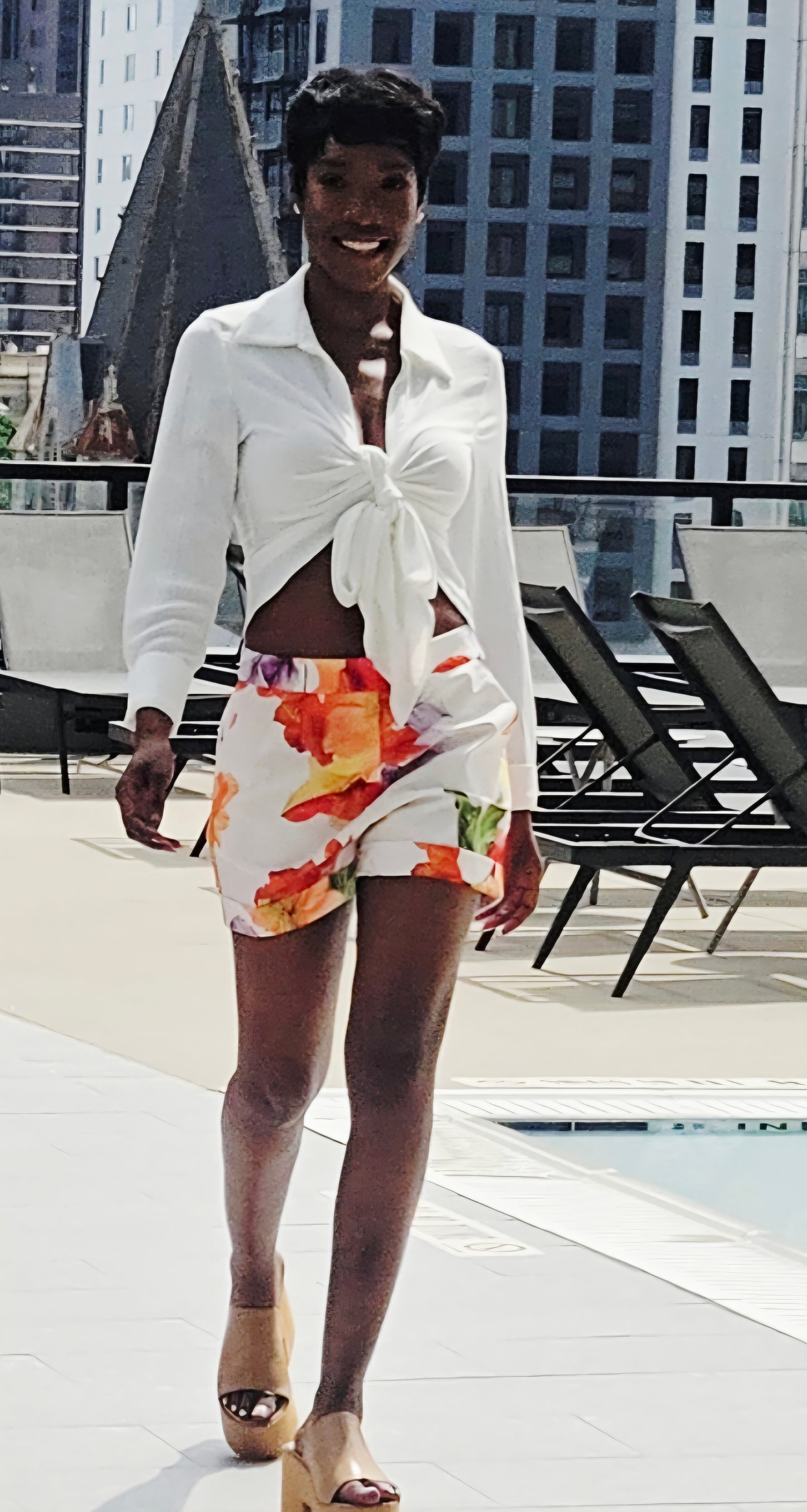 Shorts- White Floral Print