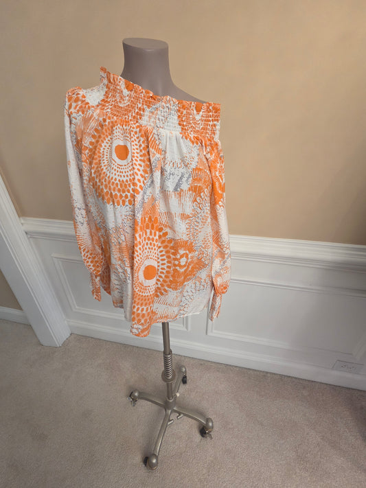 Orange and White Psychedelic Print Patrizia Luca Top