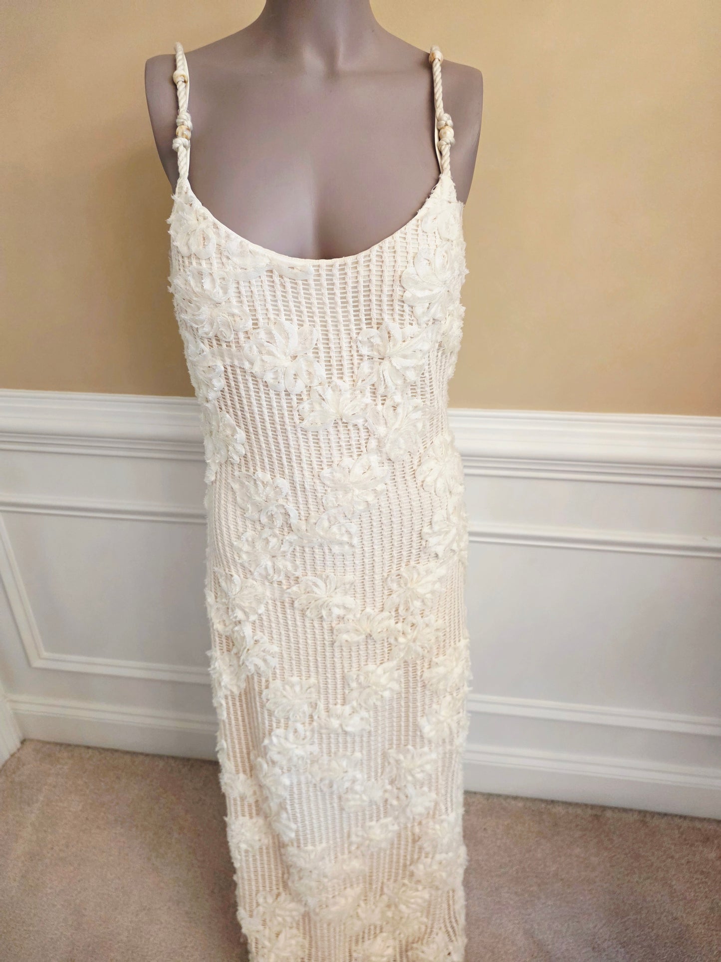 Cream Maxi Dress with Floral Applique