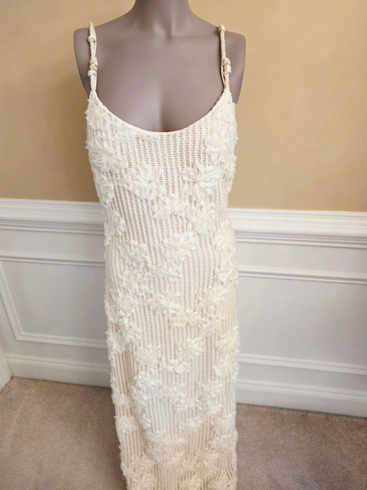 Cream Maxi Dress with Floral Applique