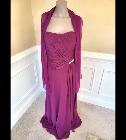 Magenta Silk Gown with Shawl- Liz Elana