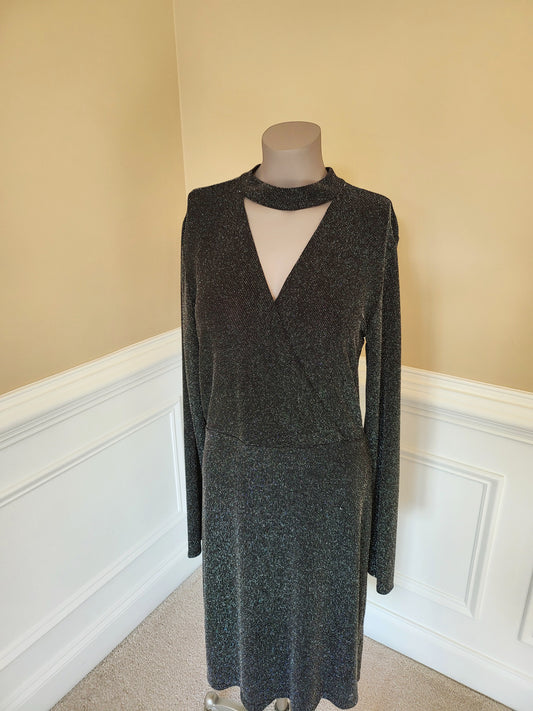 Black and Silver Long Sleeve Cocktail Dress