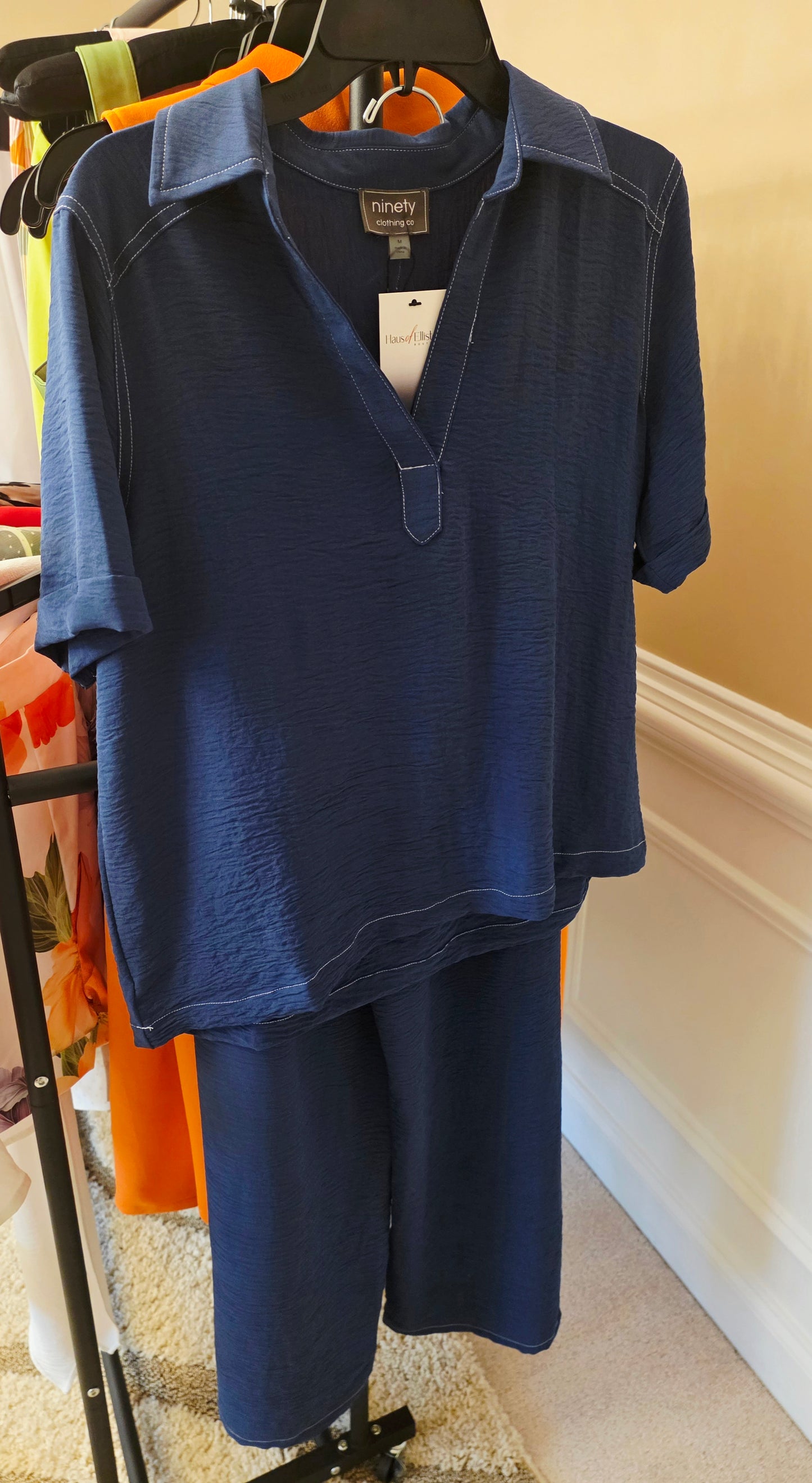 Blue 2 pc Short Sleeve pantsuit